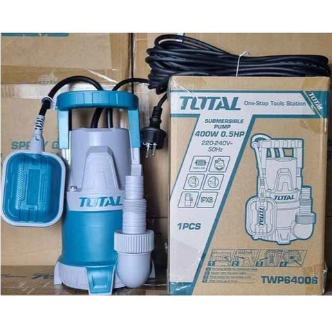 Bơm Chìm Nước Sạch Vỏ Nhựa TOTAL TWP64006, Công Suất 400w Mô Tơ Dây Đồng, Kèm Công Tắc Phao, Máy Bơm Chính Hãng
