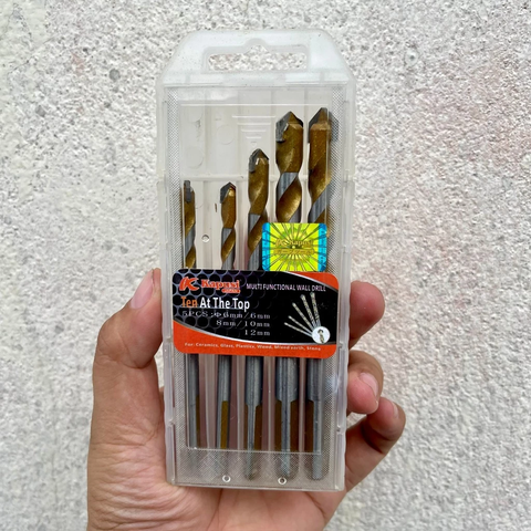 Mũi Khoan Đa Năng 2 Cạnh, Bộ Mũi Khoan 5 Chi Tiết KAPUSI K-3608, 6-8-10-12 Bộ Mũi Khoan Đá gạch Bê Tông Gỗ Nhựa Sắt