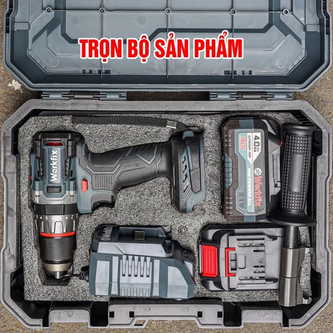 Máy Khoan Pin WORKFIX WF-ID13100AK Anti Kickback + Tạo Xung, Lực Siết 100Nm, Động Cơ Không Chổi Than Đầu Kẹp 13mm