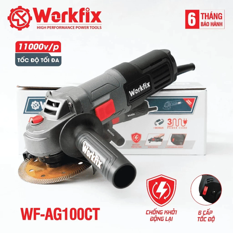 [TẶNG 1 LƯỠI ĐA NĂNG] Máy Mài Cầm Tay WORKFIX WF-AG100CT, Máy Mài Điện Công Tắc Cạnh 950W 6 Tốc Độ Chống Khởi Động Lại