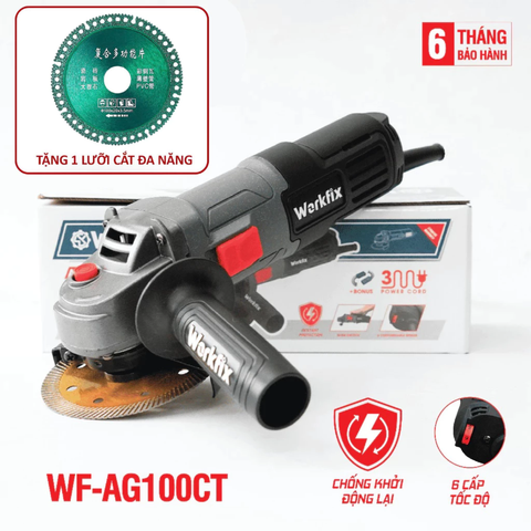 [TẶNG 1 LƯỠI ĐA NĂNG] Máy Mài Cầm Tay WORKFIX WF-AG100CT, Máy Mài Điện Công Tắc Cạnh 950W 6 Tốc Độ Chống Khởi
