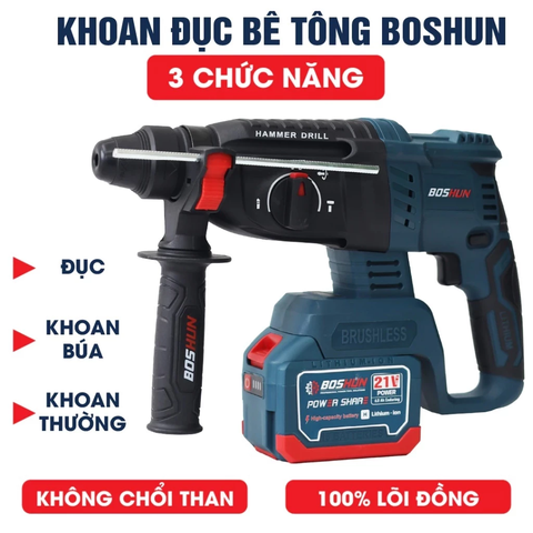 Máy Khoan Bê Tông Pin 3 Chức Năng BOSHUN BS-R2803H Chân pin phổ thông, Lực Đập 1.7J, Đầu SDS PLUS