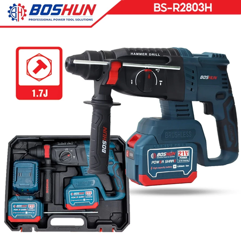 Máy Khoan Bê Tông Pin 3 Chức Năng BOSHUN BS-R2803H Chân pin phổ thông, Lực Đập 1.7J, Đầu SDS PLUS