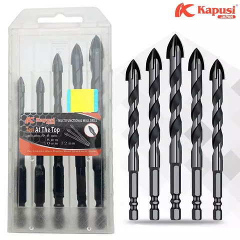 Hộp 5 Mũi Khoan Đa Năng KAPUSI K-3612 Chuôi Lục Giác, Gồm Hai Mũi Cỡ 6mm Và Mũi 8mm, 10mm, 12mm