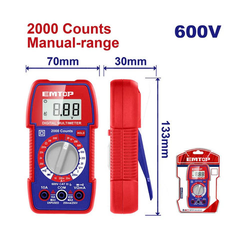 Đồng Hồ Vạn Năng Kỹ Thuật Số Emtop - EDMR5360011 Đo Điện Áp AC/DC, Đo Điện Trở, Đo Dòng DC