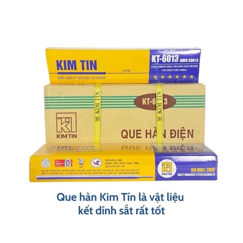 Que Hàn Kim Tín 2.5 ly, 3.2 ly, 4.0 ly, Que Hàn Sắt Dễ Bong Xỉ, Xỉ Bong Sạch, Nhẹ Điện, Ít Khói, Ít Bắn Tóe.
