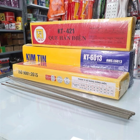 Que Hàn Kim Tín 2.5 ly, 3.2 ly, 4.0 ly, Que Hàn Sắt Dễ Bong Xỉ, Xỉ Bong Sạch, Nhẹ Điện, Ít Khói, Ít Bắn Tóe.