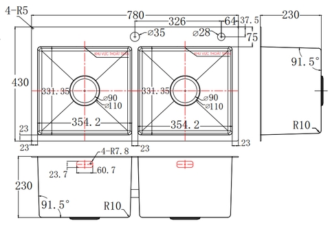Chậu rửa bát 2 hố FS 7843HMS