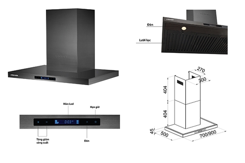 Máy hút mùi KOCHER K-225MI - Kiểu chữ T - Hút cực mạnh 1400m3/h