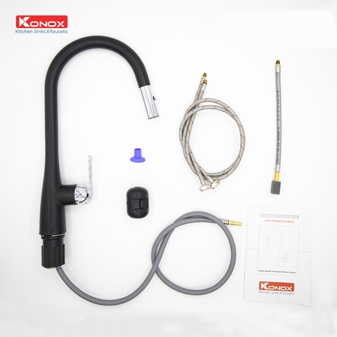 Vòi rửa bát dây rút Konox Curva Black