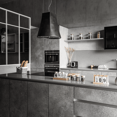 Máy hút mùi gắn trần đảo Malloca ADEL P3810 sơn hiệu ứng Pewter Ý