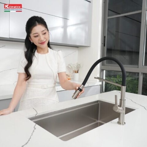 Vòi rửa bát Konox Tema Nickel - Thân mềm linh hoạt - PVD Nickel