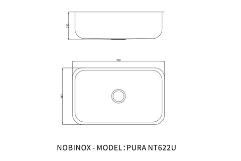 Chậu rửa bát 1 hố Nobinox PURA NT622U - Thiết kế tối giản, Lòng sâu 23cm