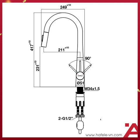 Vòi bếp Hafele HT24-SH1P417-BR 570.85.041