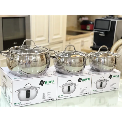 Nồi Đơn Inox 3 Đáy Arber AN-24C 24cm Có Nắp Kính