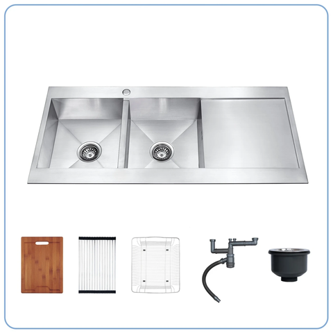 hậu rửa bát Nobinox Liken NL749 - 2 hố cân có bàn chờ, Inox Posco