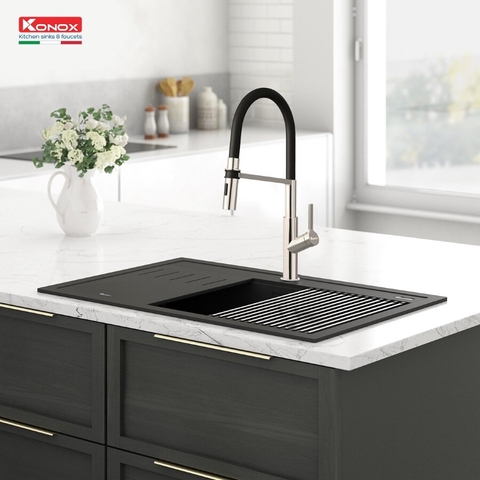 Vòi rửa bát Konox Tema Nickel - Thân mềm linh hoạt - PVD Nickel