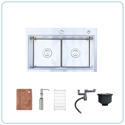 Chậu rửa bát Nobinox Lumia NJ522 - 2 hố cân, Inox 304 Posco cao cấp