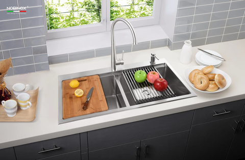 Chậu rửa bát Nobinox Liken NL785 - 2 hố cân, Inox 304 Posco