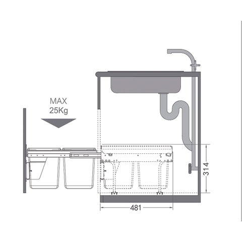 Thùng rác âm tủ Viola 503.39.631 - 2 ngăn 30L - Giảm chấn