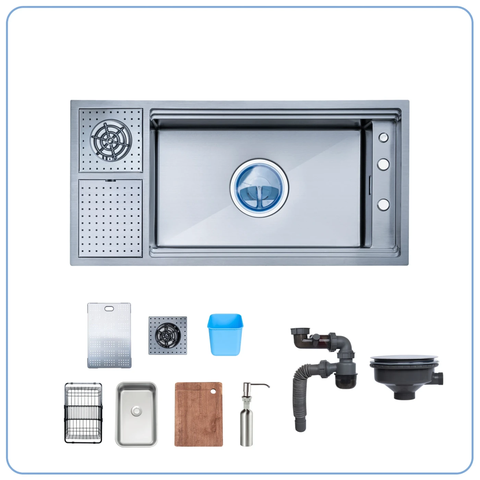 Chậu rửa bát Nobinox LUMIA NJ511B - 980mm, PVD Đen, 1 Hố Size Đại