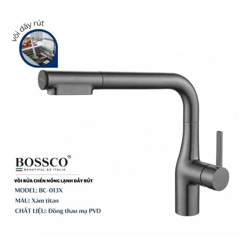 Vòi rửa chén nóng lạnh BOSSCO BC-013X Xám Titan