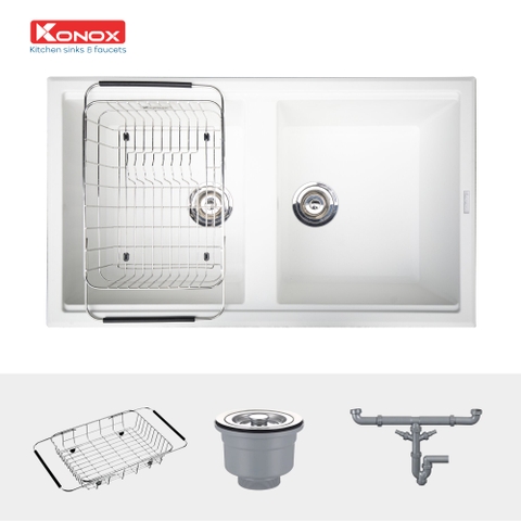 Chậu rửa bát đá Granite Konox Phoenix Smart 860 – White Silver