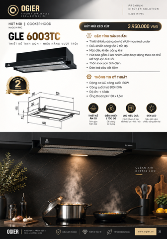 Máy hút mùi âm tủ Ogier GLE 6003TC