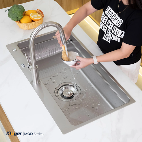 Chậu rửa bát Kluger KF8850FS Basic – Chậu inox Linen 1 hố hiện đại