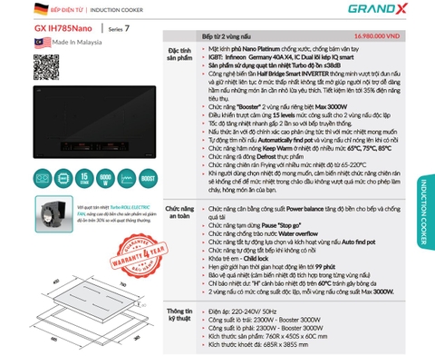 Bếp từ Grandx GX IH785Nano Series 7 Malaysia - Kính Nano