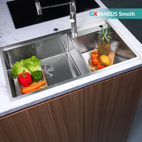Chậu rửa bát 2 hố GrandX GX8648DS Smooth - Inox 304 Cao Cấp