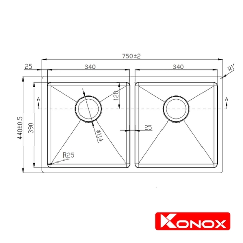 Chậu rửa bát Konox KN7544DUB - 2 Hố