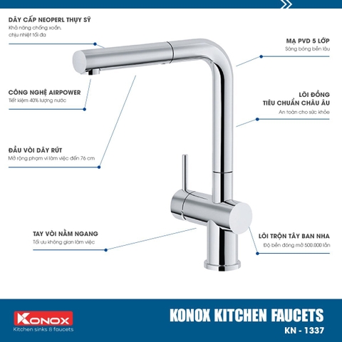 Vòi rửa bát Konox KN1337 - Dây rút linh hoạt