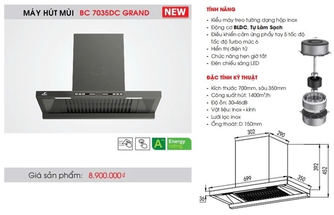 Máy Hút Mùi BC 7035DC Grand - BLDC Auto Clean làm sạch