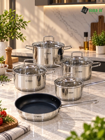 Bộ Nồi Inox 3 Đáy 5 Món Arber OSIMI Chính Hãng