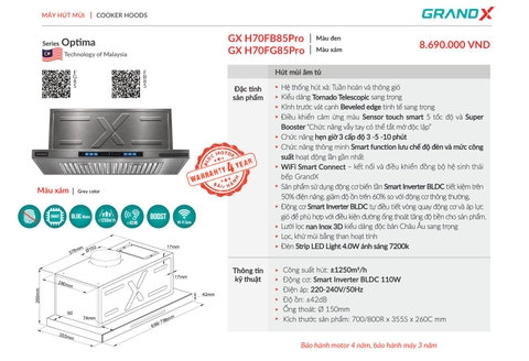 Máy hút mùi GrandX GX H70FB85Pro
