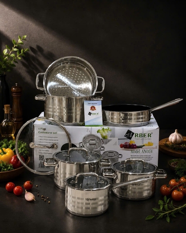 Bộ nồi inox AN05V Arber 6 món inox 304 kèm xửng hấp
