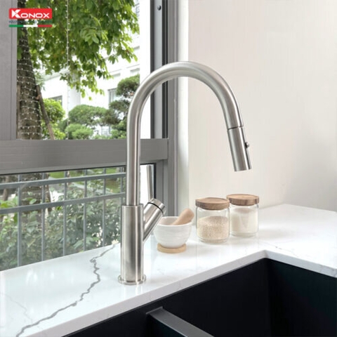 Vòi rửa bát dây rút Konox Ponte Nickel