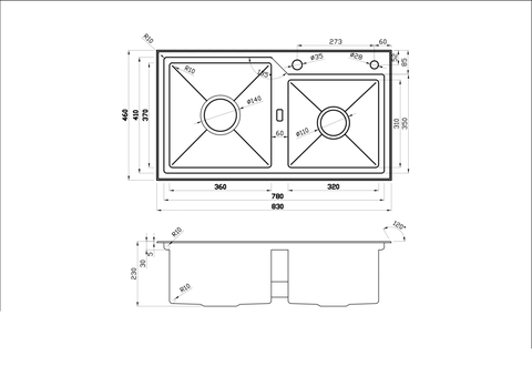 Chậu rửa bát Nobinox Lumia NJ513B - PVD Đen, Inox 304 Posco