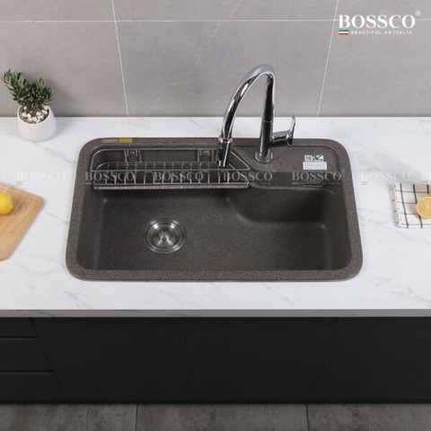 Chậu rửa chén đá 1 hộc bo góc BOSSCO BC-KT8150NKS Nâu Kim Sa