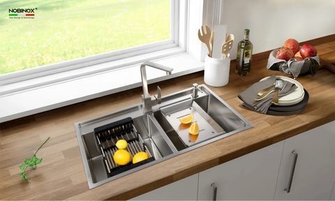 Chậu rửa bát Nobinox Lumia NJ508D - Inox 304 Posco, Hạt Linen Chống Xước