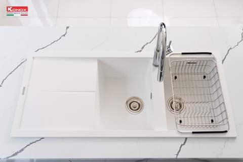 Chậu rửa bát đá Livello Smart 1160 White Silver