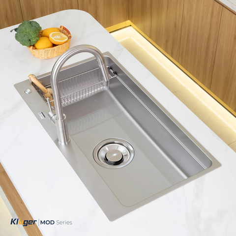 Chậu rửa bát Kluger KF8850FS Basic – Chậu inox Linen 1 hố hiện đại