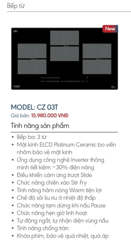 Bếp Từ 3 Vùng Nấu Canzy CZ 03T - Inverter Premium
