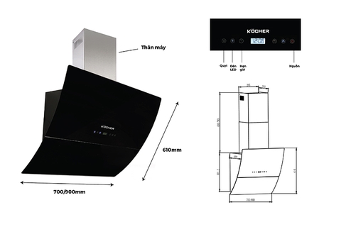 Máy hút mùi KOCHER K-2080E - Vát kính tự động - Siêu êm 46dB