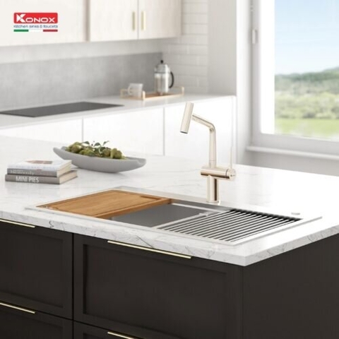 Vòi rửa bát Konox Volta Nickel - Dáng chữ T