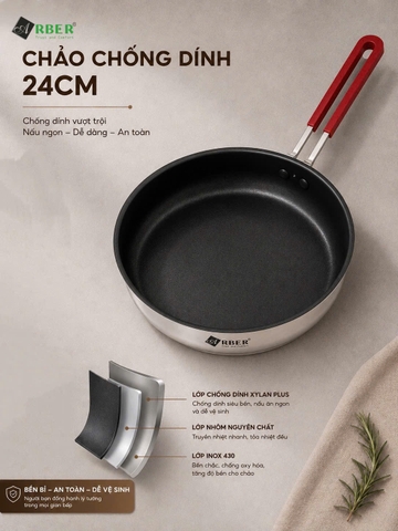 Bộ nồi inox ROSE Arber 4 món inox 304 kèm chảo chống dính