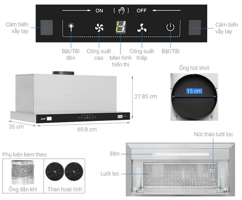 Máy Hút Mùi KAFF KF-TH1700S - Âm Tủ Vẫy Tay Smart