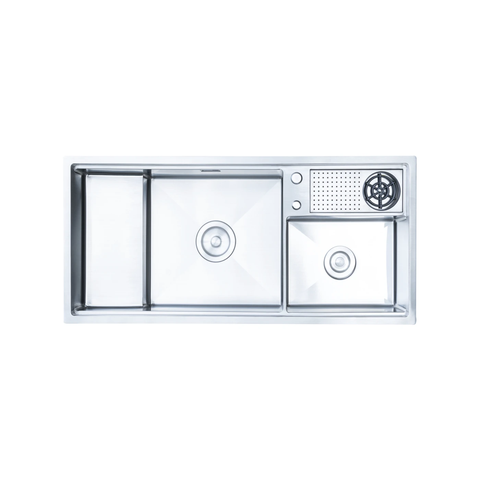 Chậu rửa bát Nobinox Razia NJ577 - 2 hố lệch Size Đại, Tích hợp Xịt cốc