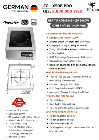 Bếp từ công nghiệp Fuger FG - X50B PRO 5000W - Inverter ECO 45%